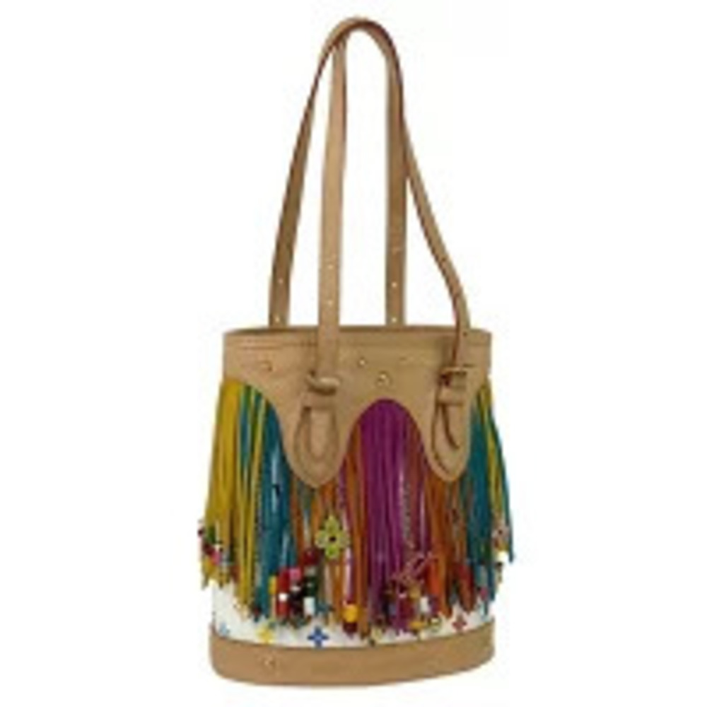 Louis Vuitton Bucket Flange Shoulder Bag Fringe Tote Monogram Multicolor Blanc - Picture 4 of 7